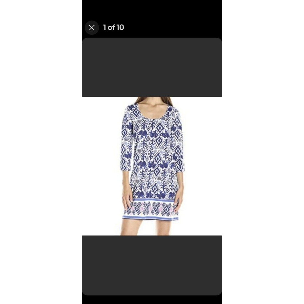 Lilly Pulitzer White w/Navy Elephants Beach Cover-up Tunic Dress XL 3/4 Sleeve - Picture 6 of 6